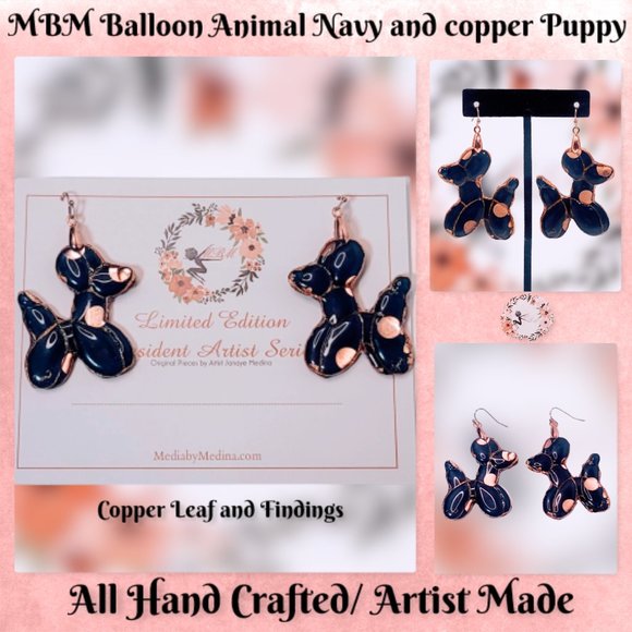 ⭐️Host Pick!⭐️🆕MBM Navy & Copper Balloon Animal Puppies. Artist Made NWT - Picture 3 of 11